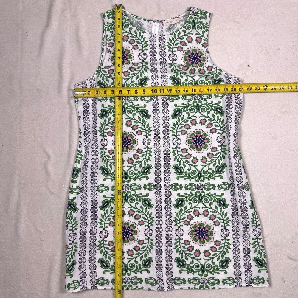 Tory Burch XL Hicks Garden Party Linen Shift Dress Matching Scarf Wrap Set Mod